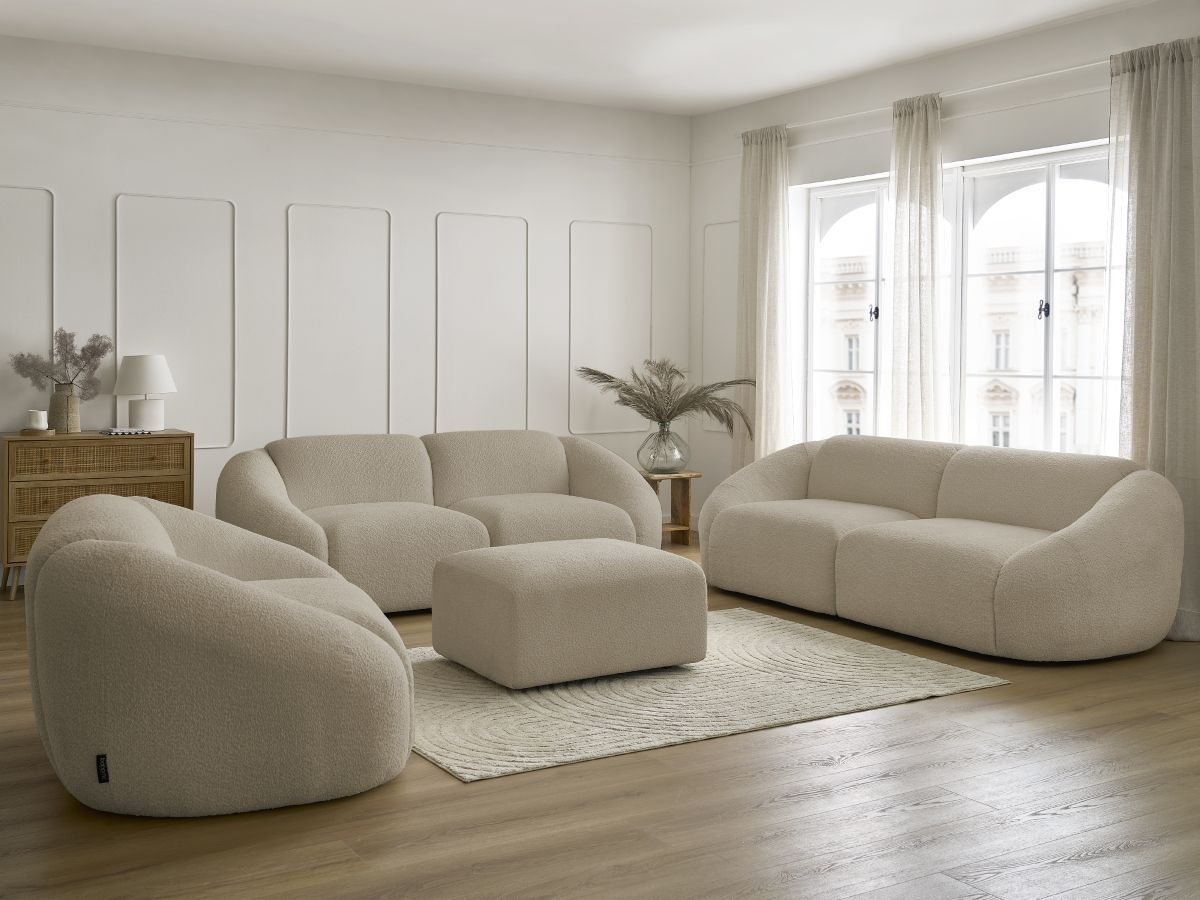 Bobochic Tina Sofa 7-Sitzer mit Pouf Bouclé-Stoff Beige