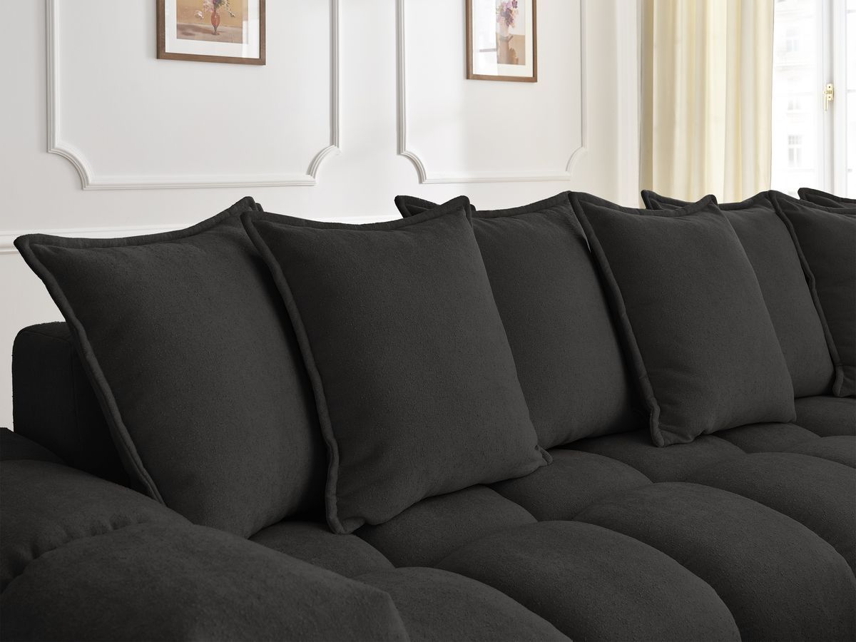 Bobochic Everest Ecksofa mit Schlaffunktion und Pouf, 10 Kissen Strukturstoff Schwarz Ecke rechts