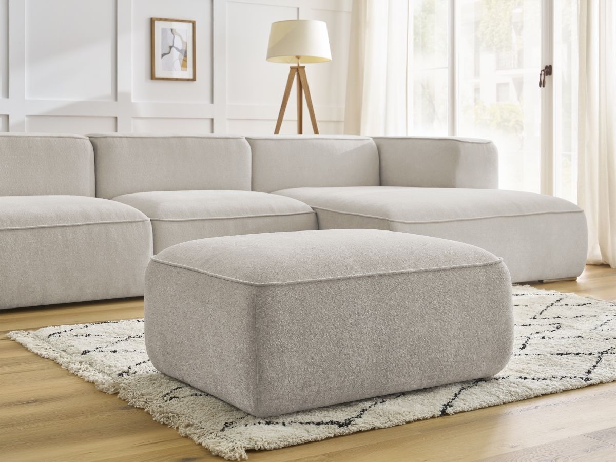 Bobochic Zephyr Ecksofa mit Pouf 349 × 165 cm Strukturstoff Beige Ecke rechts