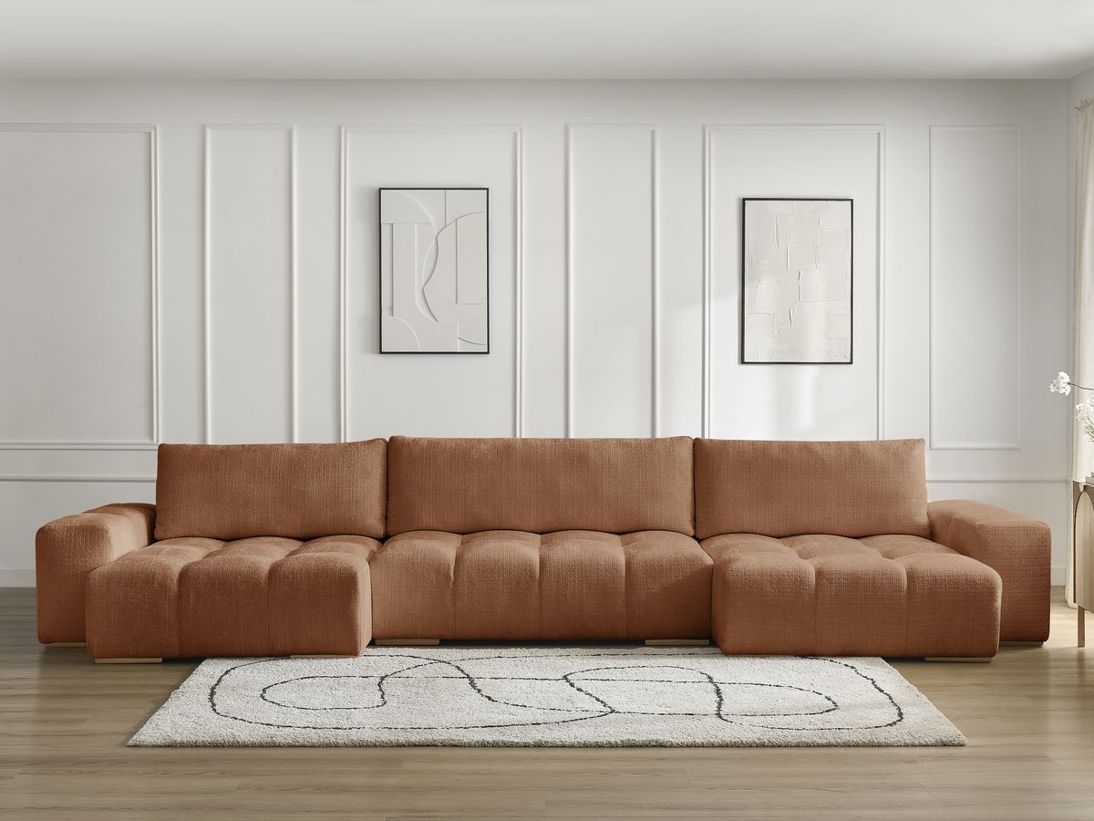 Bobochic Anakin Wohnlandschaft, Liegefläche 137 × 382 cm, 3 Kissen Strukturstoff Orange