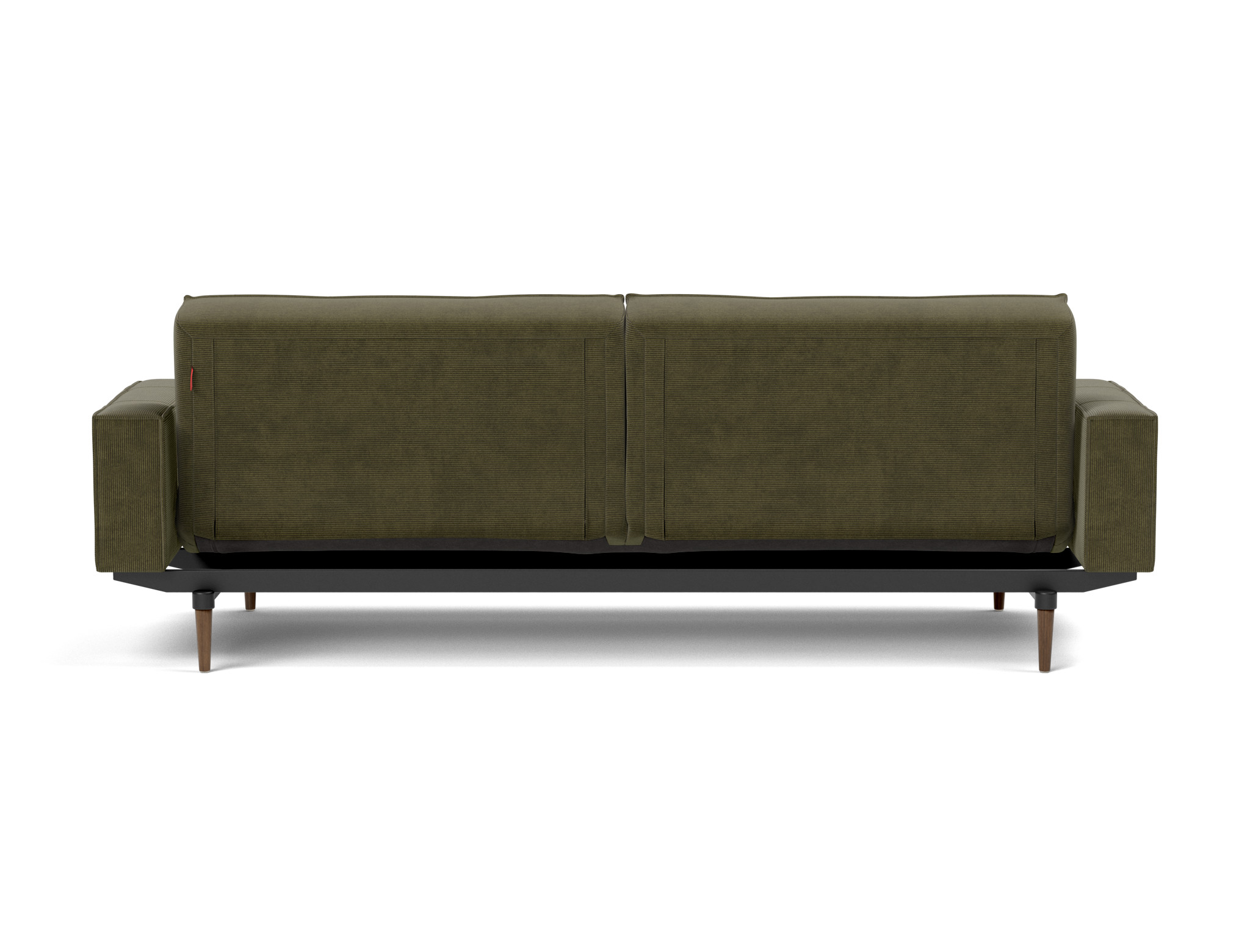 Schlafsofa Splitback mit Armlehnen Kord Cordufine 316-Pine-Green Beine Styletto Eiche dunkel