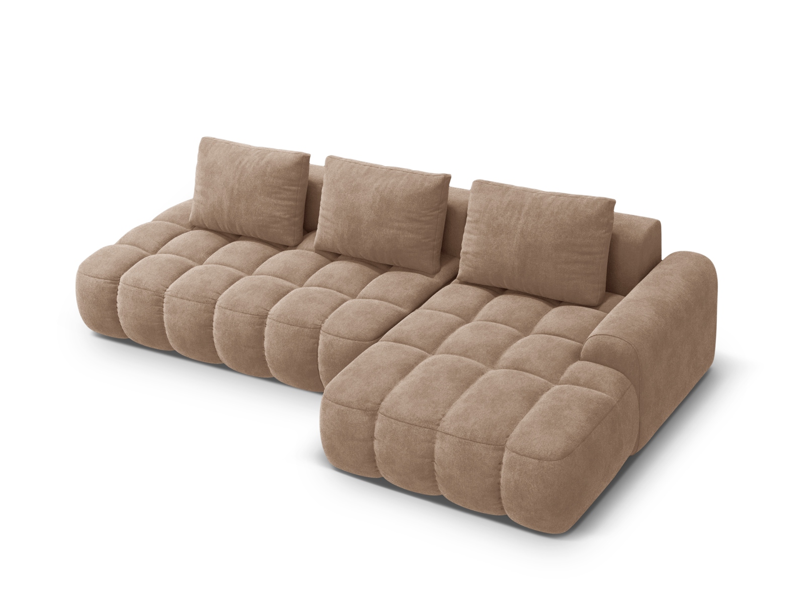 Cosmopolitan Design Ecksofa Linz 3-Sitzer offen mit Schlaffunktion Samt Vogue Dunkelbeige Rechts