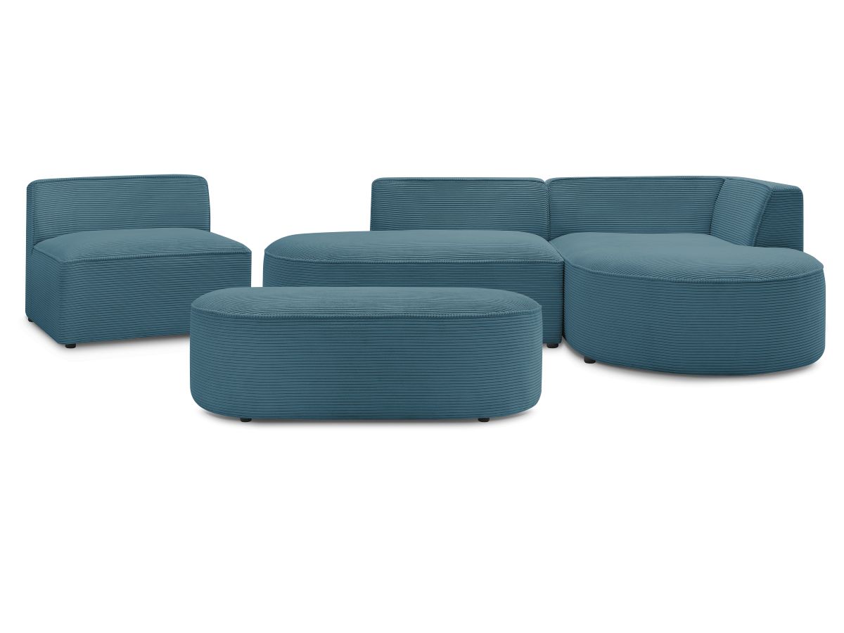 Bobochic Rousseau Ecksofa mit Sofamodul und Pouf Cordsamt Dunkelblau Ecke rechts