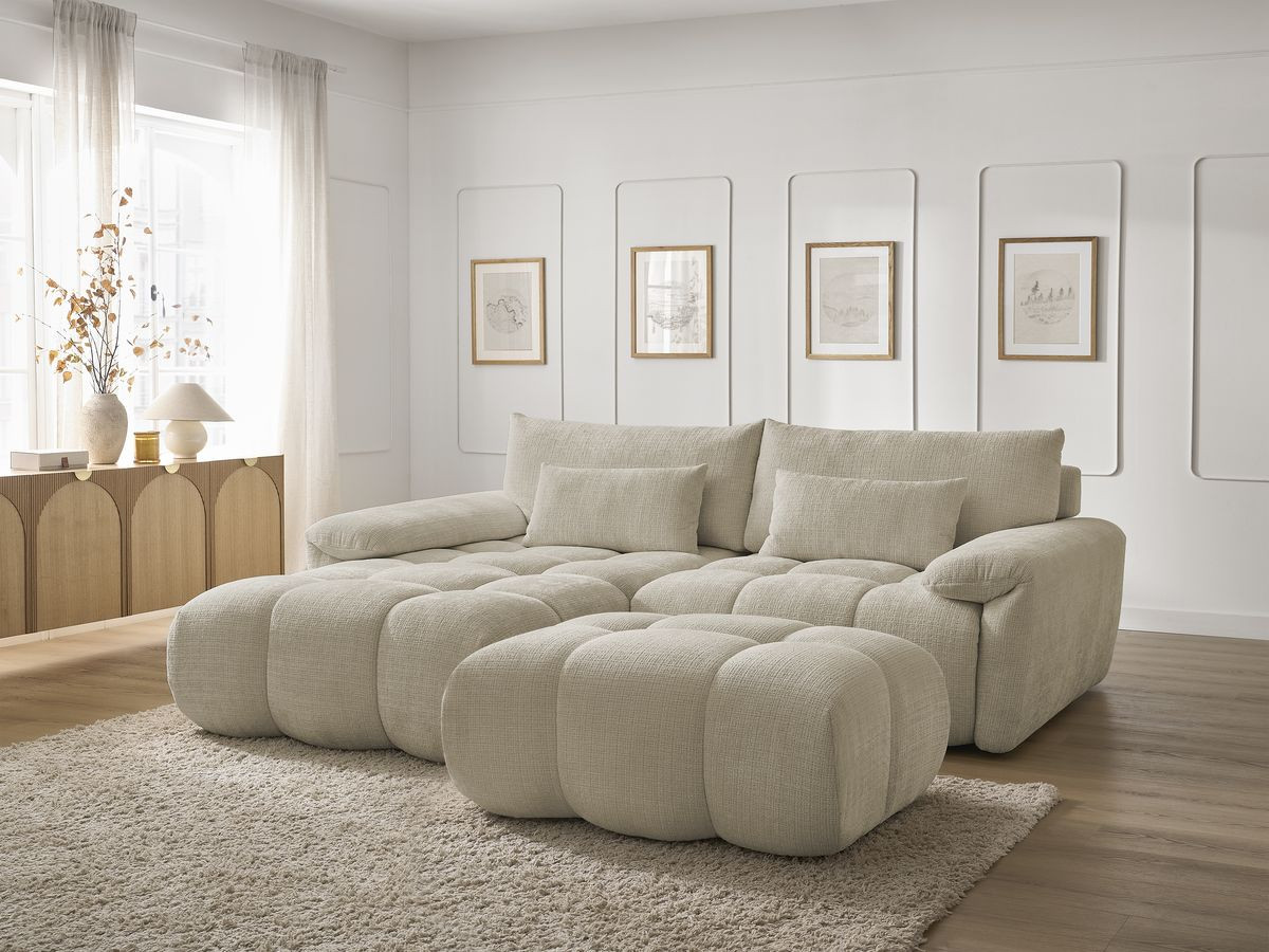 Bobochic Ivane Ecksofa mit Pouf Strukturstoff Beige Ecke links