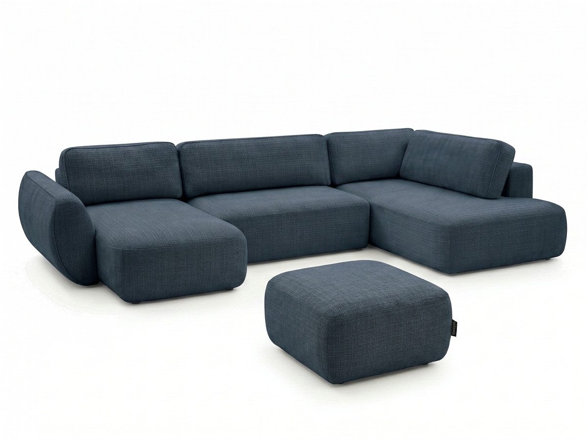 Bobochic Denise Wohnlandschaft mit Pouf Strukturstoff Dunkelblau Ecke links