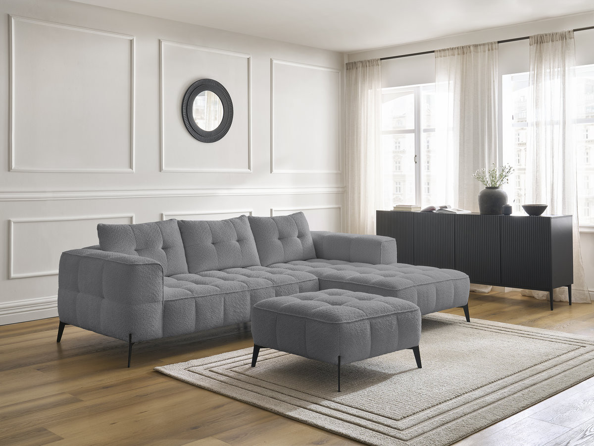 Bobochic Anis Ecksofa mit Pouf Bouclé-Stoff Dunkelgrau Ecke rechts