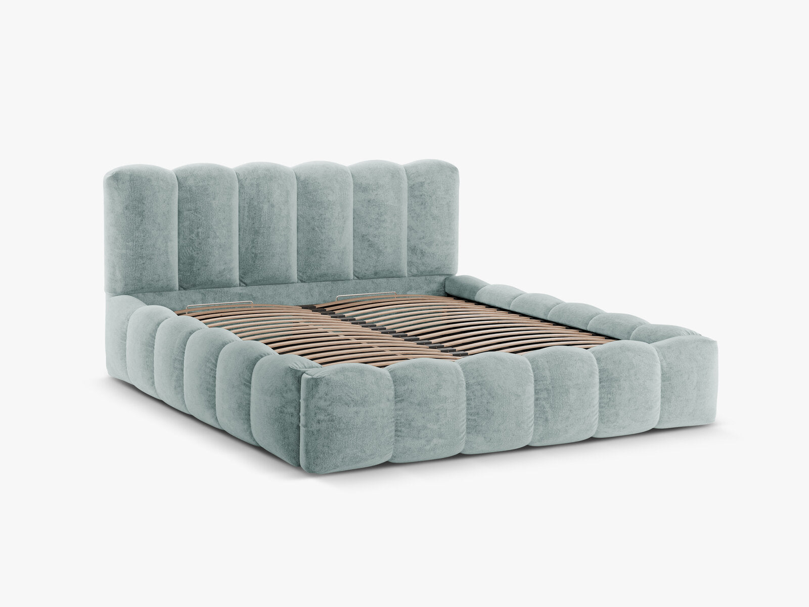 Micadoni Stauraumbett mit Kopfteil Lupine Chenille Perfect Harmony Hellblau