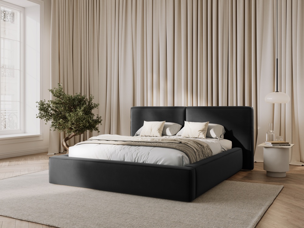 Cosmopolitan Design Stauraumbett mit doppeltem Kopfteil Arendal 160x200 Samt Bluvel Grau