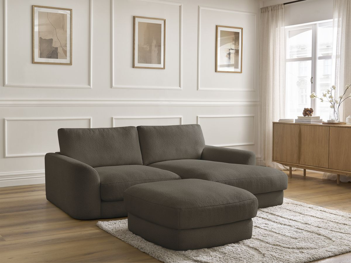 Bobochic Leonore Ecksofa mit Pouf Bouclé-Stoff Braun Ecke rechts