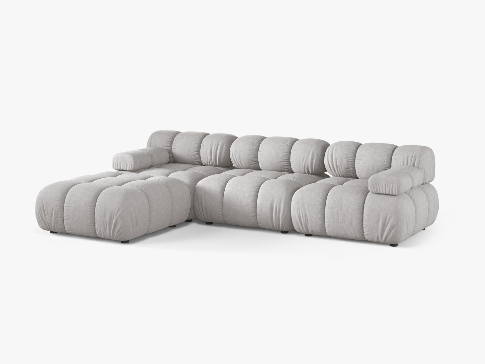 Micadoni Modulares Sofa Bellis 4-Sitzer mit flachem Modul Strukturierter Stoff Liberty Hellgrau
