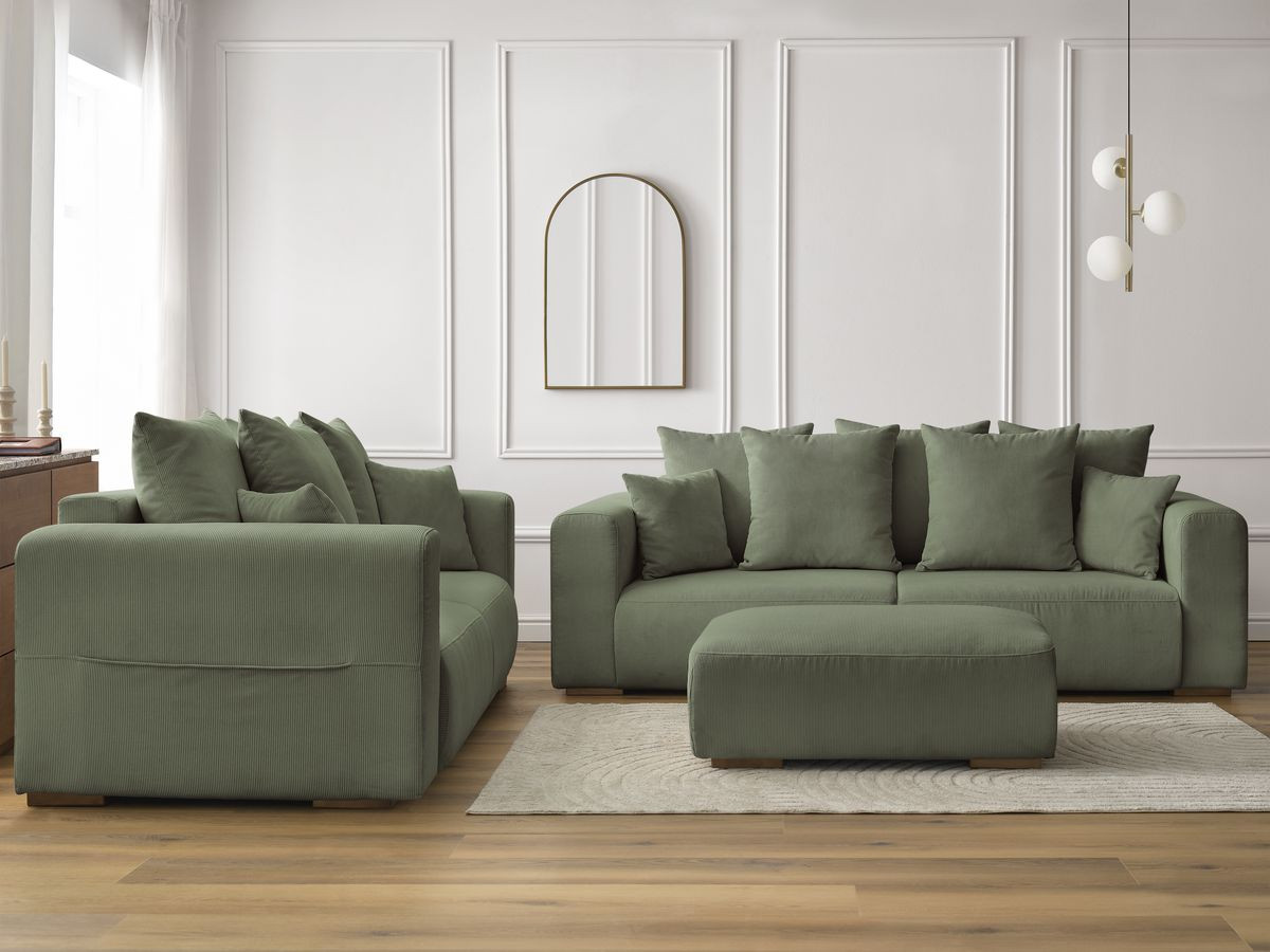Bobochic Sidonie Sofa 6-Sitzer mit Pouf Cordsamt Grün