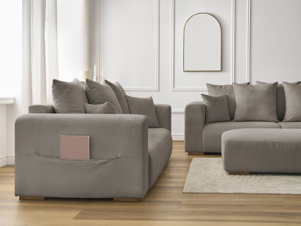 Bobochic Sidonie Sofa 6-Sitzer mit Pouf Cordsamt Taupe
