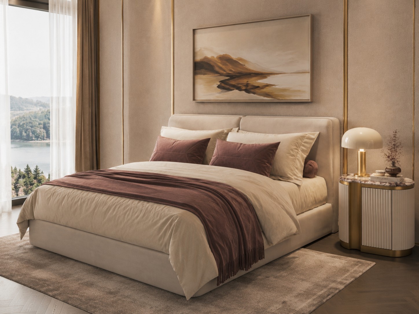 Livin Hill Nachttisch Stilig Bedroom 60 cm Ecru-Weiß, Platte Taupe/Kühles Dunkelbraun links