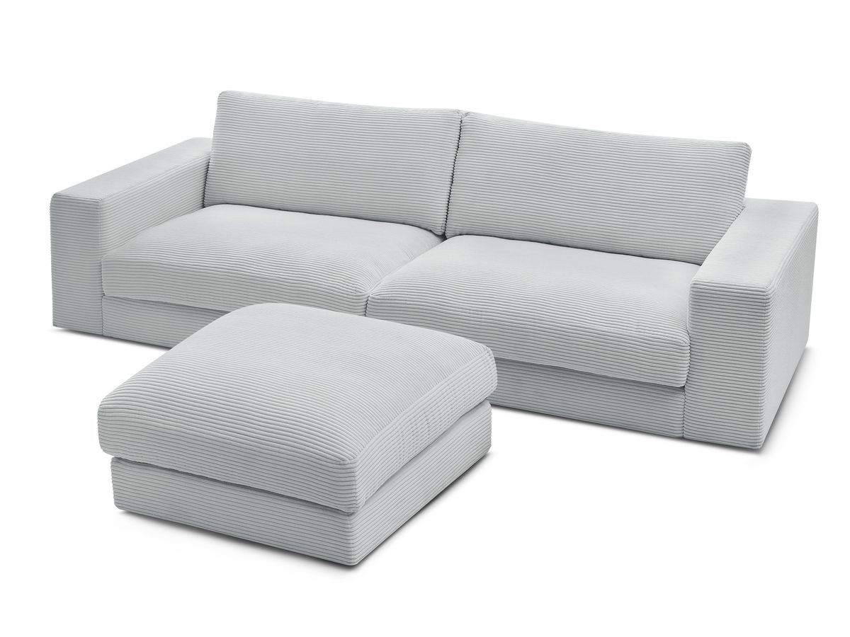 Bobochic Leonard Sofa 4-Sitzer mit Pouf 274 × 109 cm Cordsamt Hellgrau