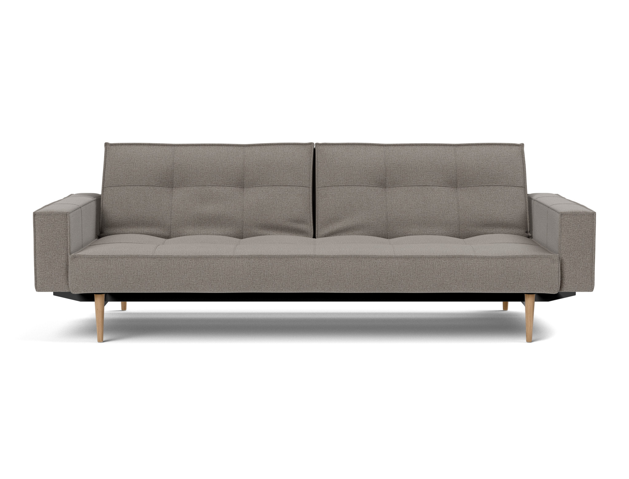 Schlafsofa Splitback mit Armlehnen Flachgewebe Mixed Dance 521-Grey Beine Styletto Eiche hell