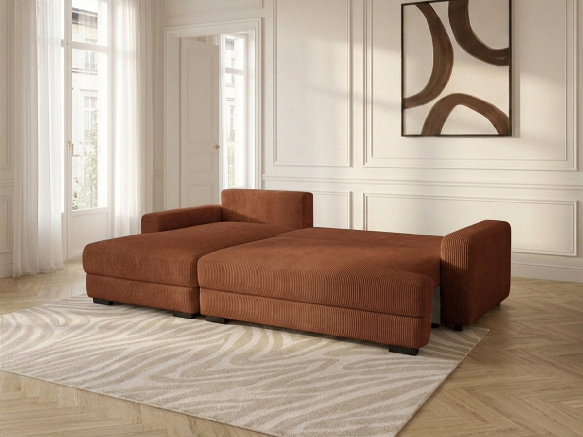 Bobochic Campi Ecksofa mit Schlaffunktion und Bettkasten Cordsamt Orange Ecke links