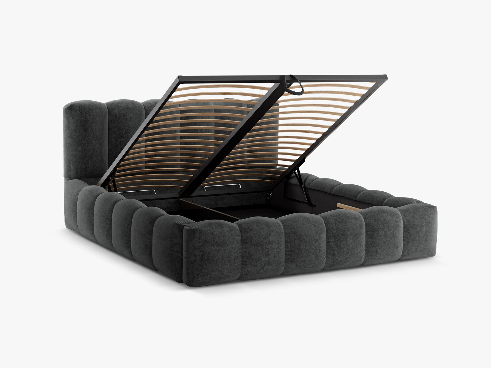Micadoni Stauraumbett mit Kopfteil Lupine Chenille Perfect Harmony Dunkelgrau