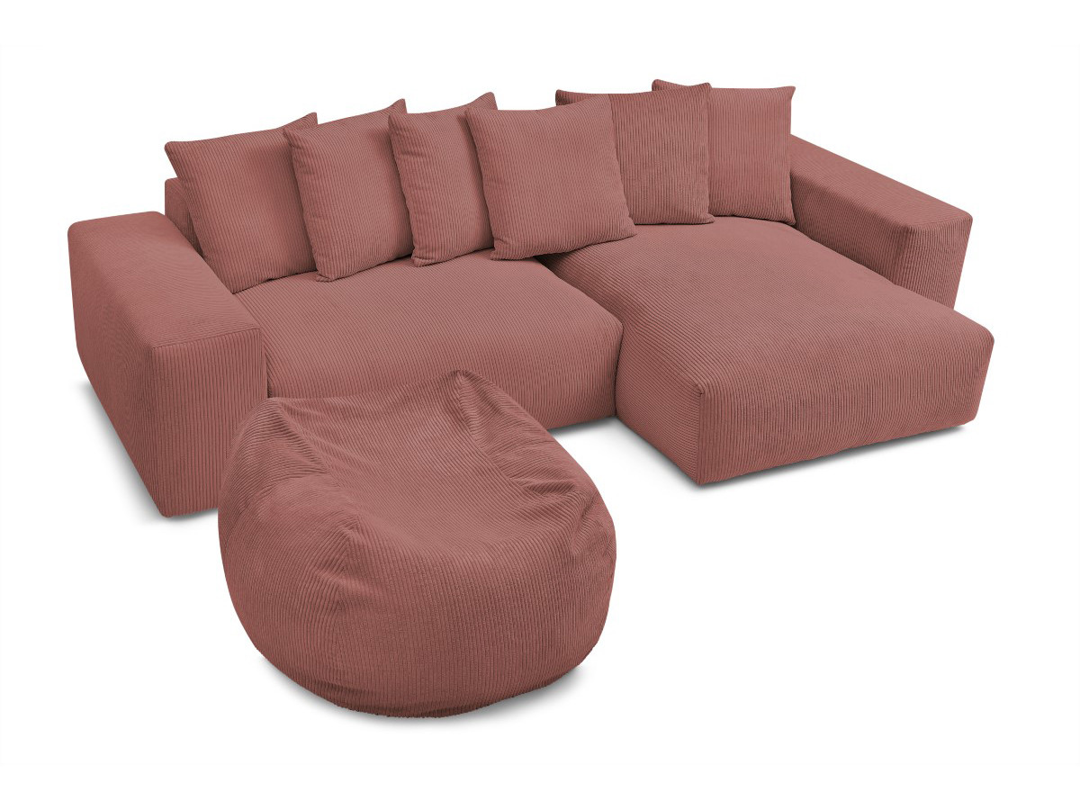 Bobochic Voltaire Ecksofa mit Pouf 310 × 174 cm Cordsamt Rosa