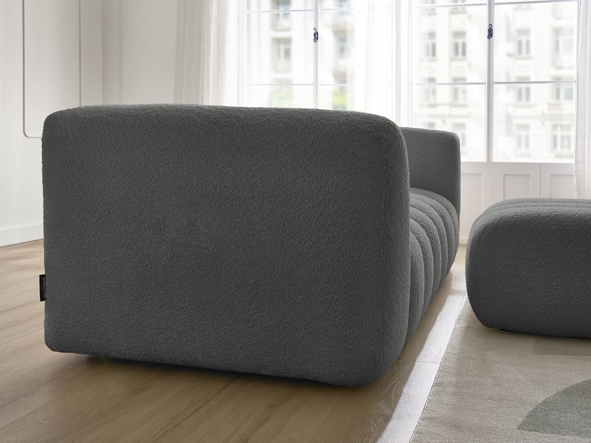 Bobochic Talia Sofa 3-Sitzer mit Pouf Bouclé-Stoff Dunkelgrau