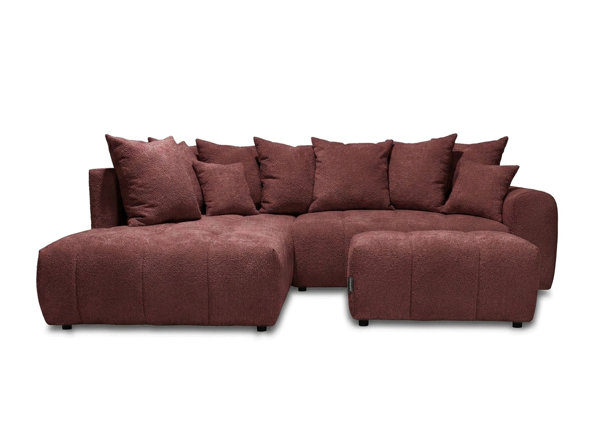 Bobochic Roxelane Ecksofa mit Schlaffunktion und Bettkasten und Pouf Bouclé-Stoff Rot Ecke links