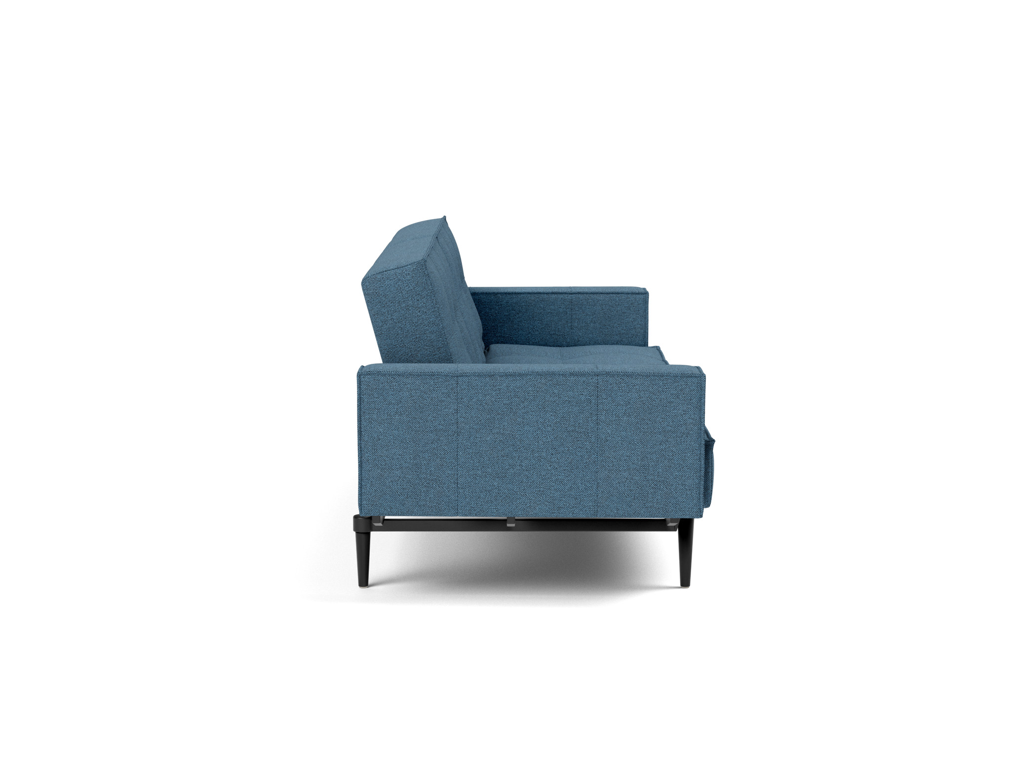 Schlafsofa Splitback mit Armlehnen Strukturierter Stoff Weda 302-Weda-Blue Beine Styletto Eiche schwarz