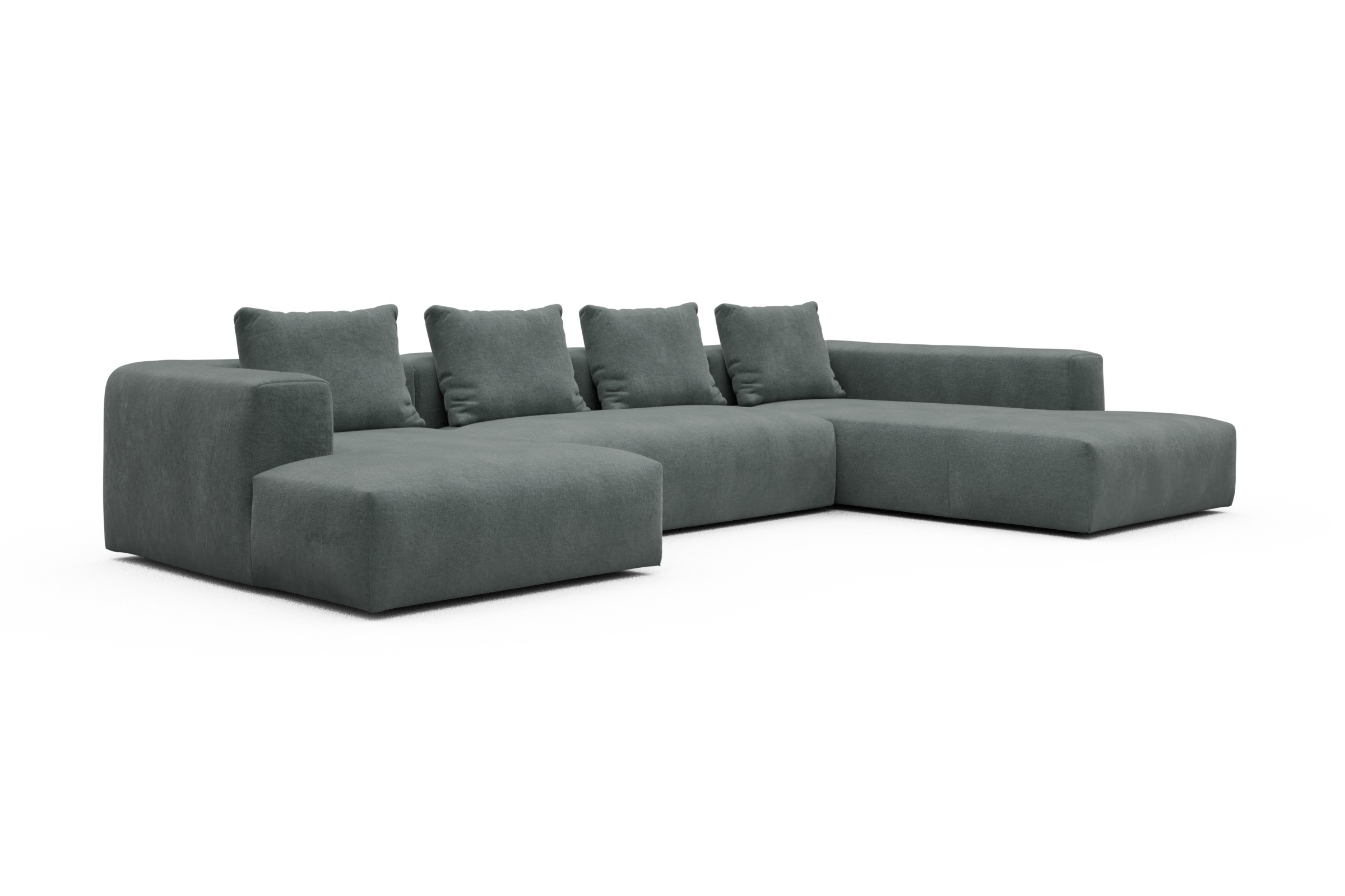 Wohnlandschaft Fred Relax-Ecke rechts mit 2-Sitzer und Chaiselongue links Smooth-Silver-Grey