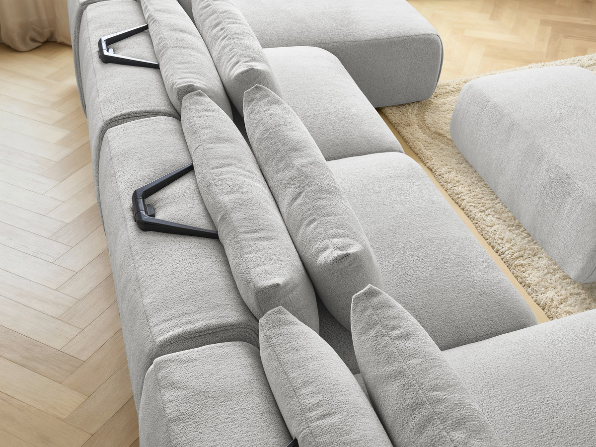 Bobochic Jana Wohnlandschaft mit kleinem Pouf Melange-Stoff Hellgrau
