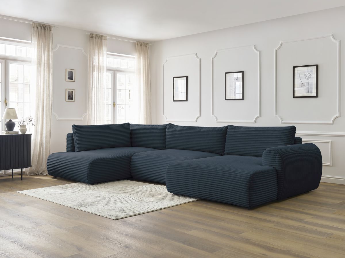 Bobochic Lucien Wohnlandschaft Breitcord weich Dunkelblau Ecke rechts