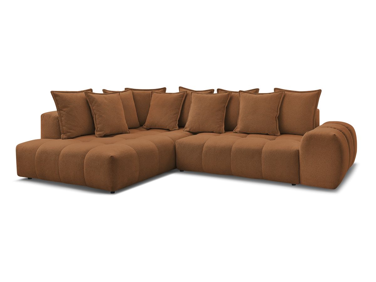 Bobochic Everest Ecksofa mit Schlaffunktion und Bettkasten 320 × 212 cm, 10 Kissen Melange-Stoff Orange Ecke links