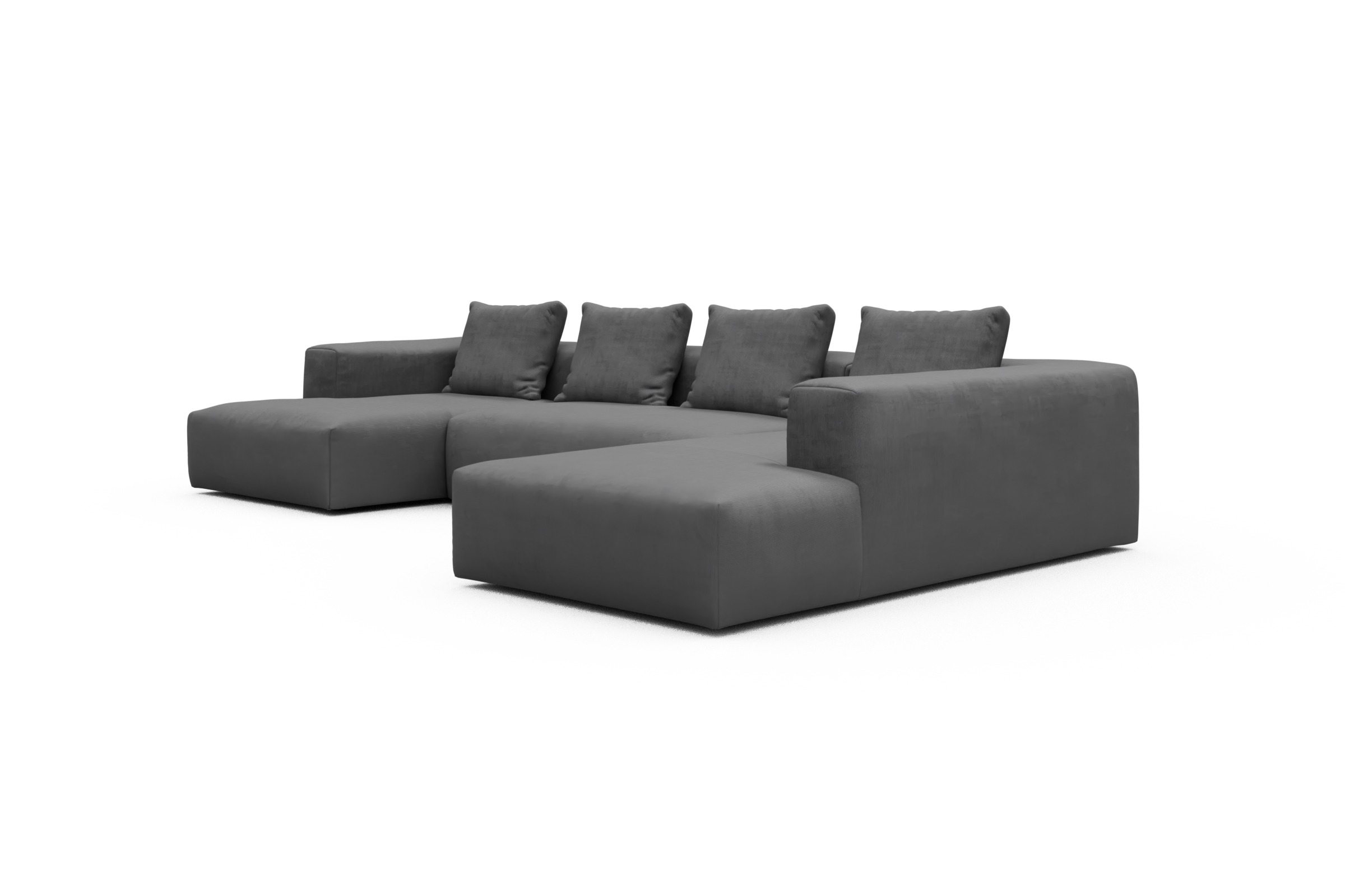 Wohnlandschaft Fred Relax-Ecke rechts mit 2-Sitzer und Chaiselongue links Cordufine-Grey