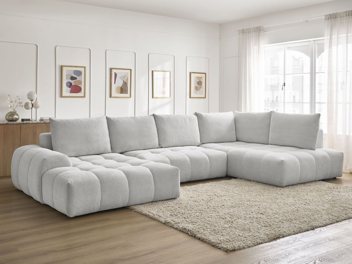 Bobochic Everest Wohnlandschaft, 6 Kissen Melange-Stoff Hellgrau Ecke links