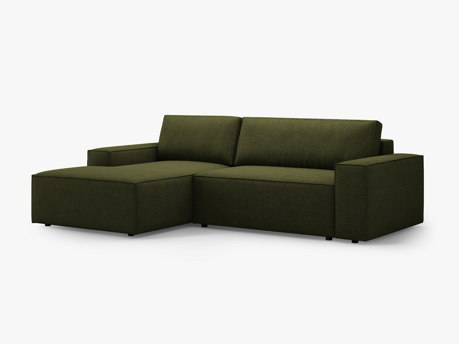 Micadoni Schlaf-Ecksofa Jodie 3-Sitzer Links Boucle Dunkel-Olivgrün
