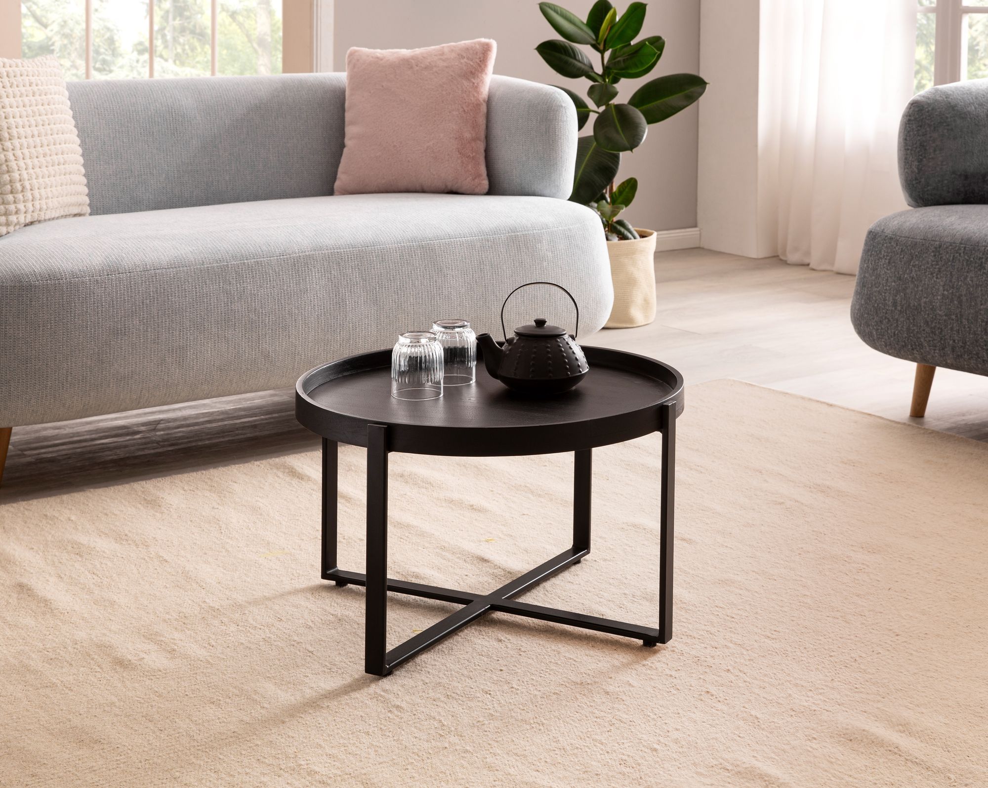 Couchtisch Asker Massivholz Schwarz Ø 60 × H 35 cm