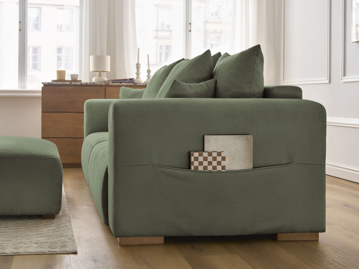 Bobochic Sidonie Sofa 4-Sitzer mit Pouf Cordsamt Grün