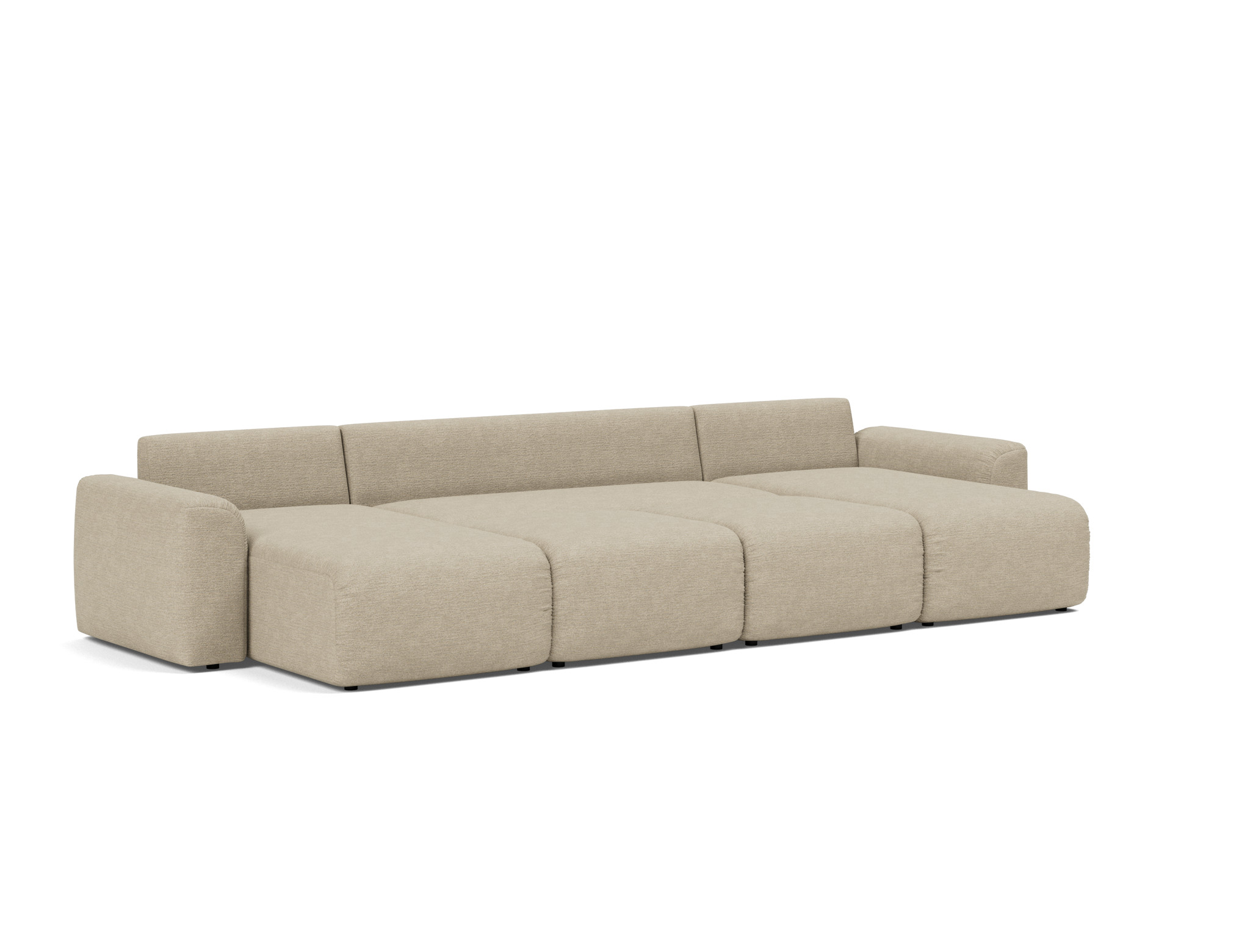 Schlafsofa Norum U-Form mit Chunky-Armlehnen Strukturierter Stoff Taura 356-Sand