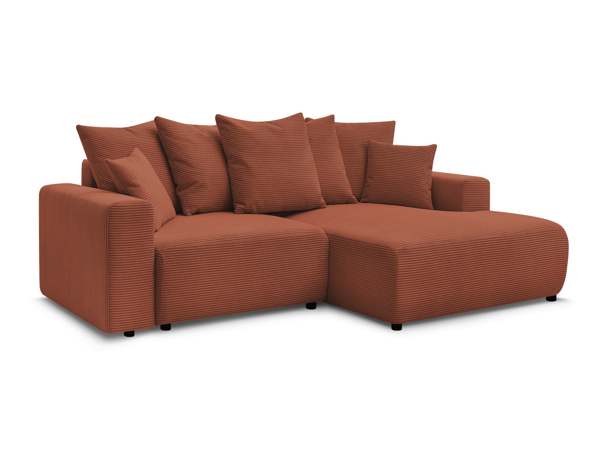 Bobochic Atilla Ecksofa mit Schlaffunktion und Bettkasten Cordsamt Orange Ecke rechts