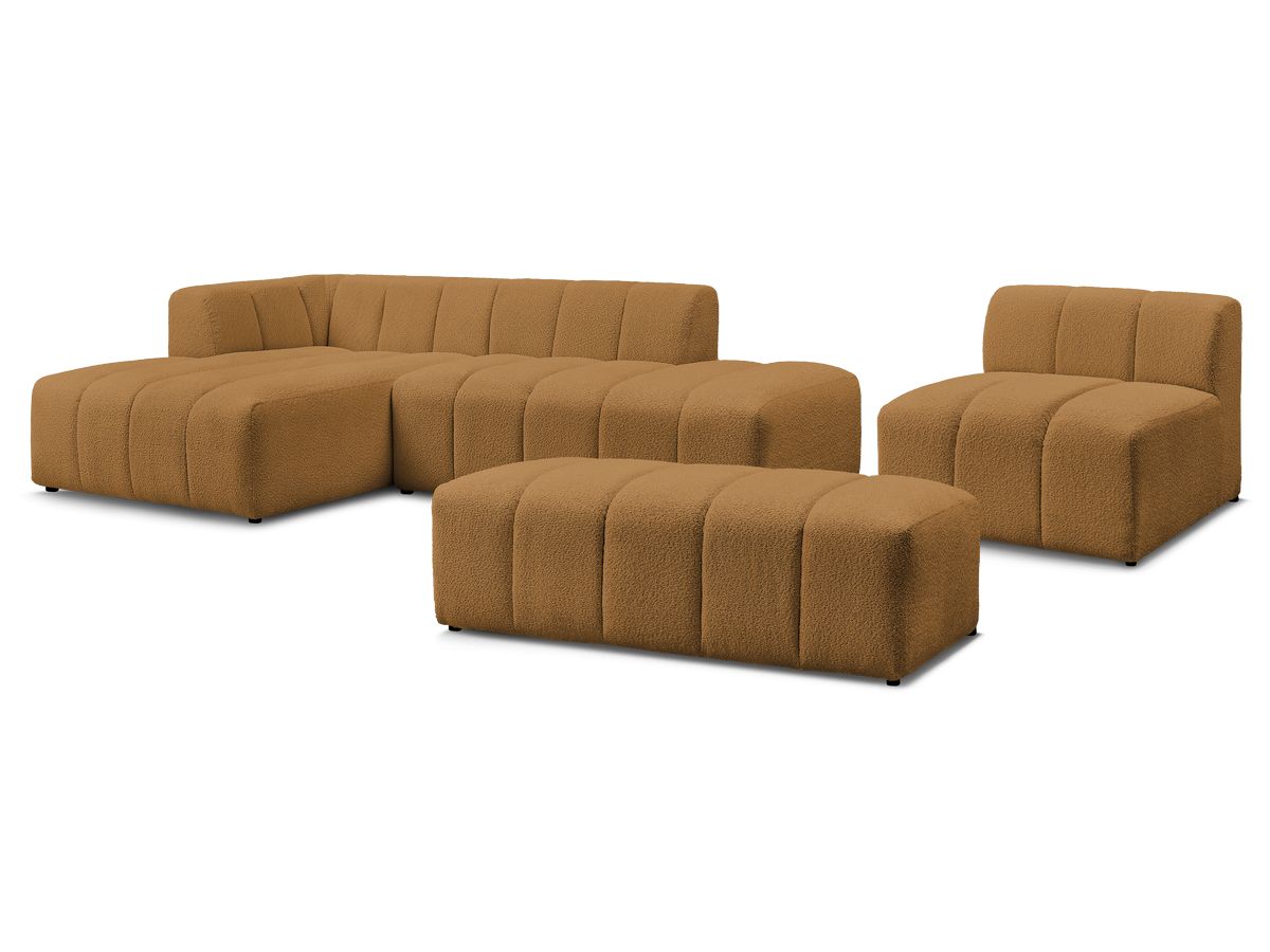 Bobochic Annecy Ecksofa mit Sofamodul und Pouf Bouclé-Stoff Gelb Ecke links