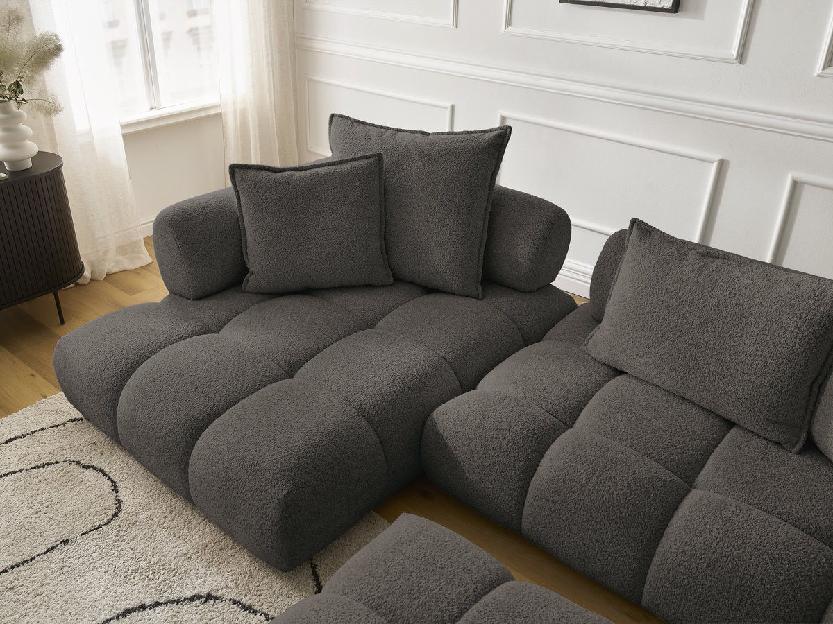 Bobochic Alya Ecksofa mit Pouf Bouclé-Stoff Braun Ecke links