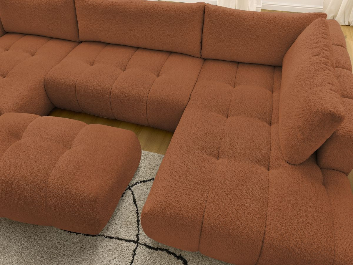 Bobochic Fuji Wohnlandschaft mit Pouf Bouclé-Stoff Orange Ecke links