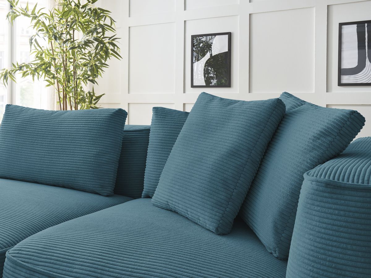 Bobochic Leopold Sofa 4-Sitzer mit Pouf Cordsamt Hellblau Armlehne rechts