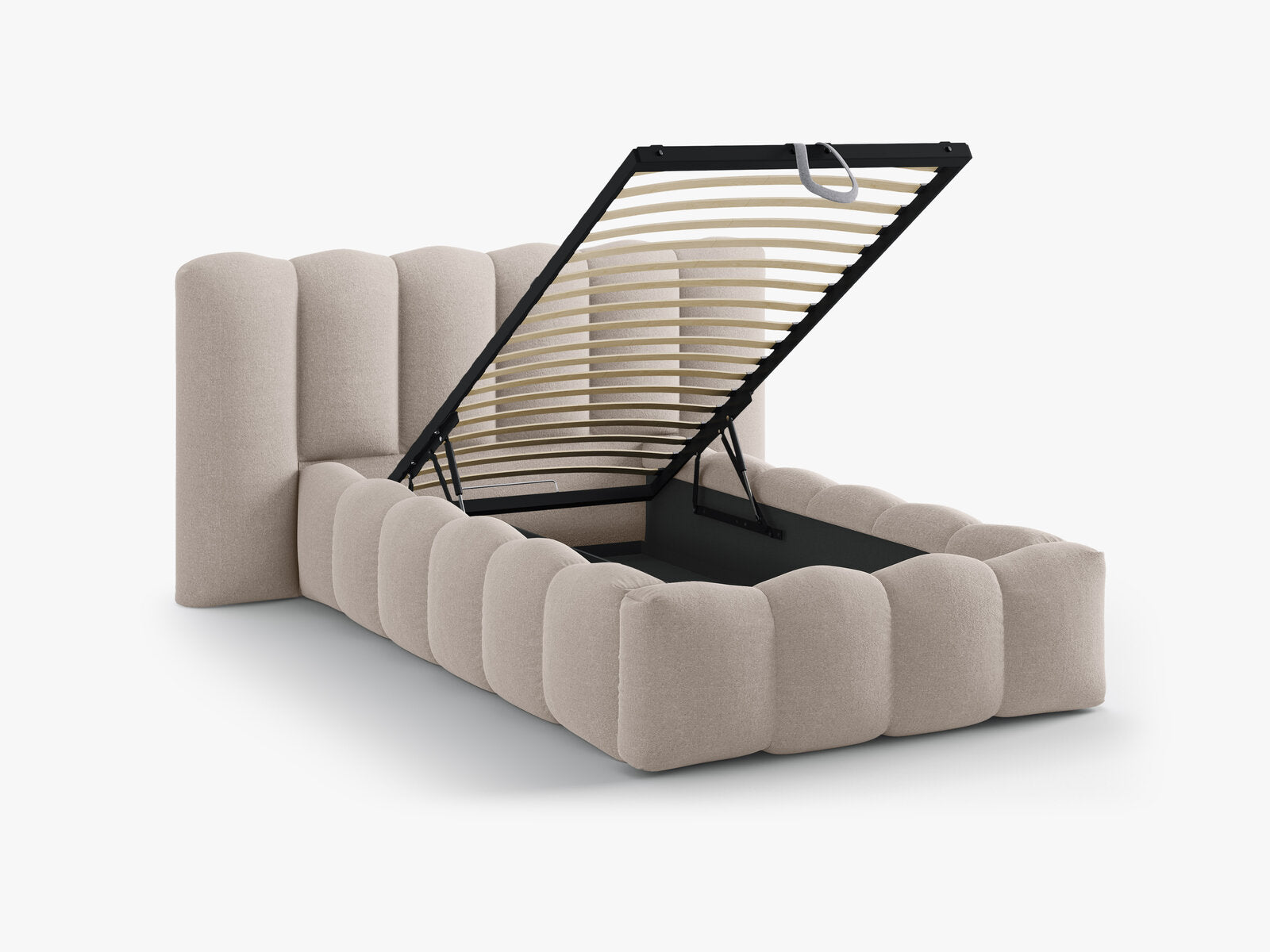 Micadoni Stauraumbett mit Kopfteil Lupine Strukturierter Stoff Moly Cappuccino 90x200
