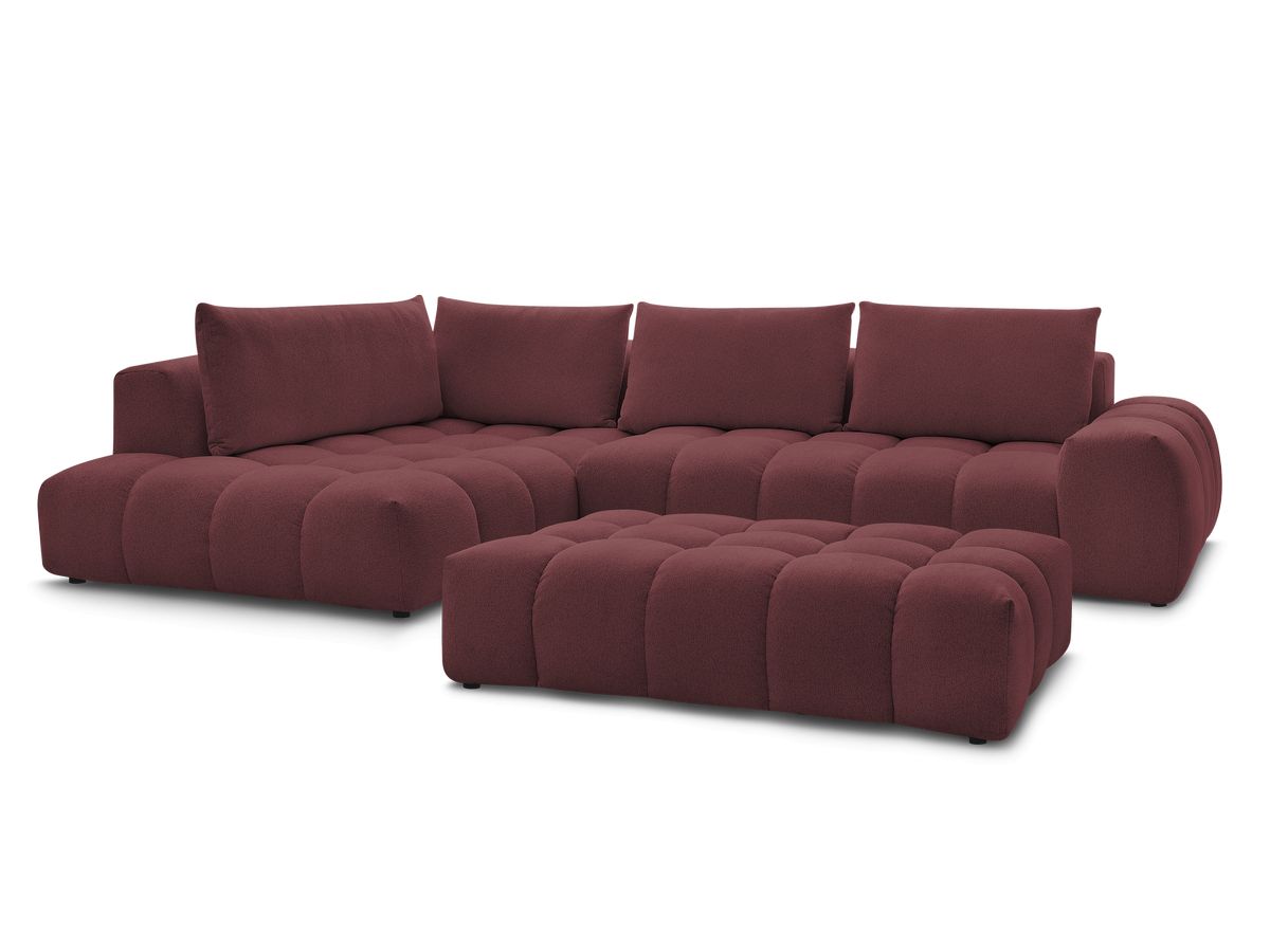 Bobochic Everest Ecksofa mit Schlaffunktion und Pouf, 4 Kissen Melange-Stoff Rot Ecke links