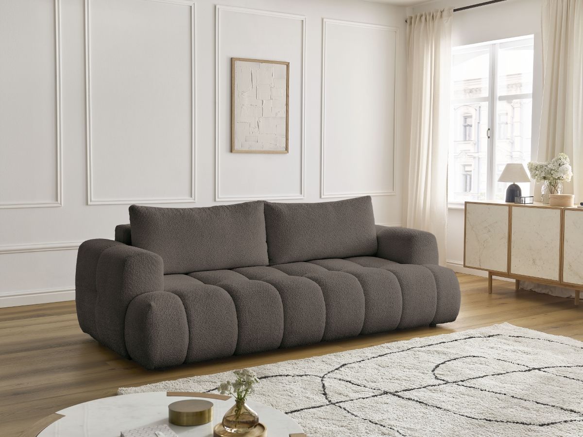 Bobochic Fuji Schlafsofa 3-Sitzer mit Bettkasten Bouclé-Stoff Braun