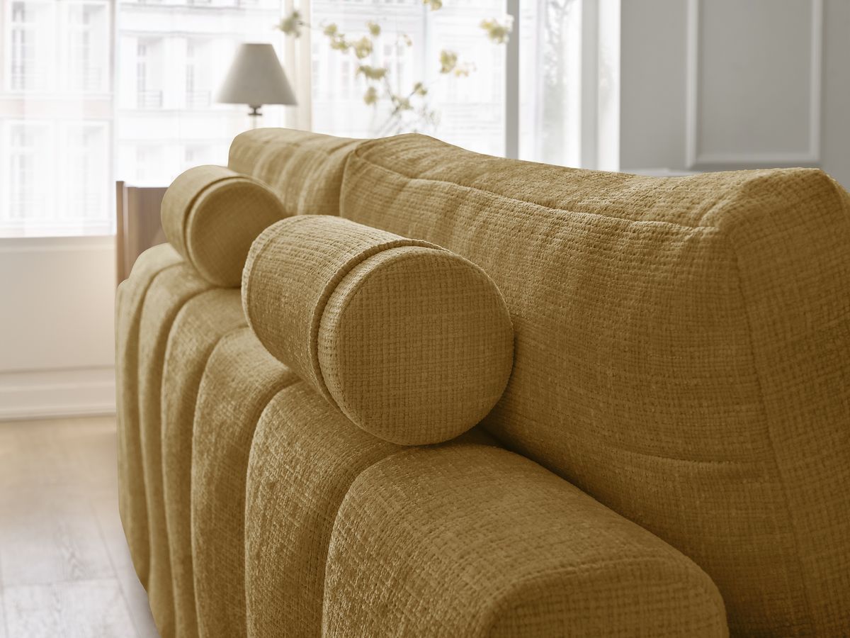 Bobochic Anakin Schlafsofa 3-Sitzer mit Bettkasten, 2 Kissen Strukturstoff Gelb