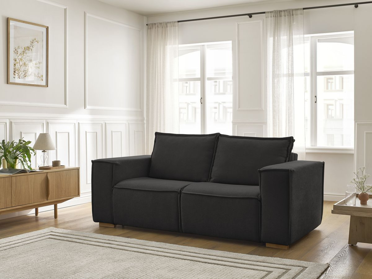 Bobochic Chelsea Schlafsofa 3-Sitzer Strukturstoff Schwarz, Liegefläche 140 × 200 cm