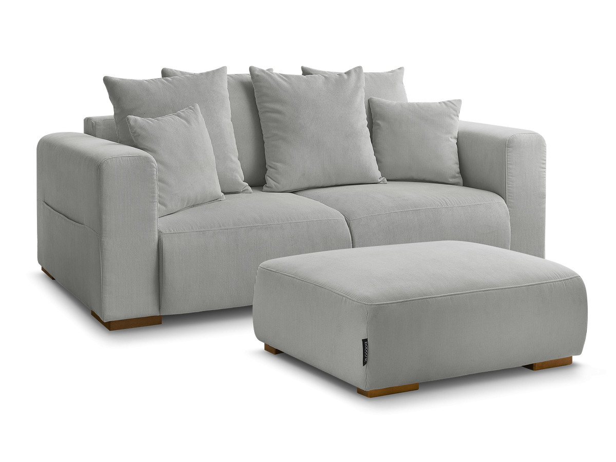 Bobochic Sidonie Sofa 3-Sitzer mit Pouf Cordsamt Hellgrau