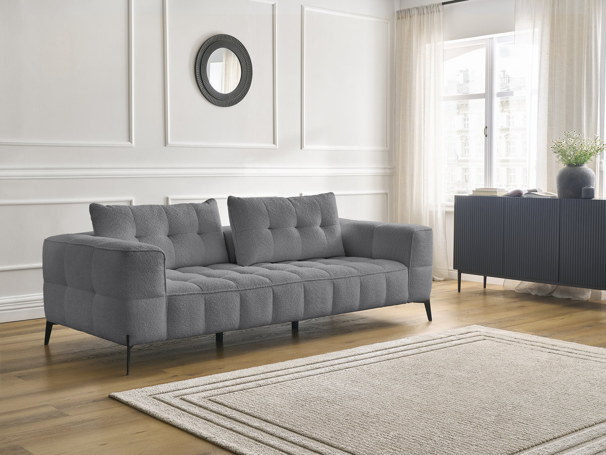 Bobochic Anis Sofa 3-Sitzer Bouclé-Stoff Dunkelgrau
