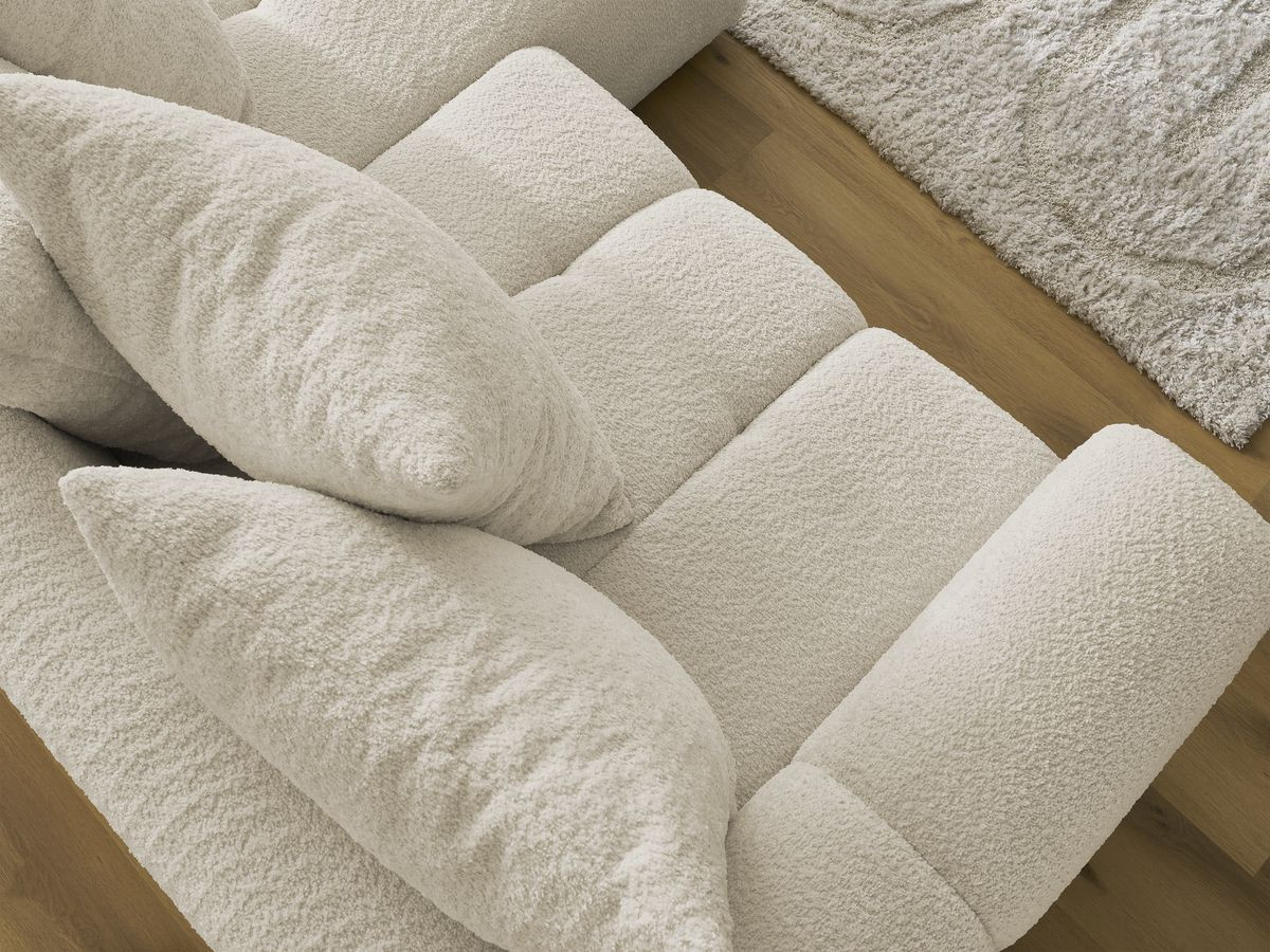 Bobochic Roxelane Ecksofa mit Schlaffunktion und Bettkasten 258 × 150 cm Bouclé-Stoff Beige Ecke rechts