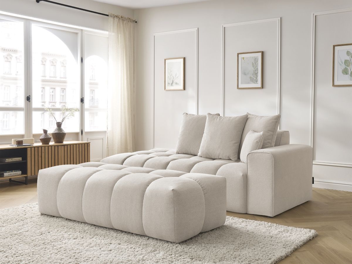 Bobochic Mont-blanc Sofa 5-Sitzer mit Pouf Melange-Stoff Beige Armlehne rechts
