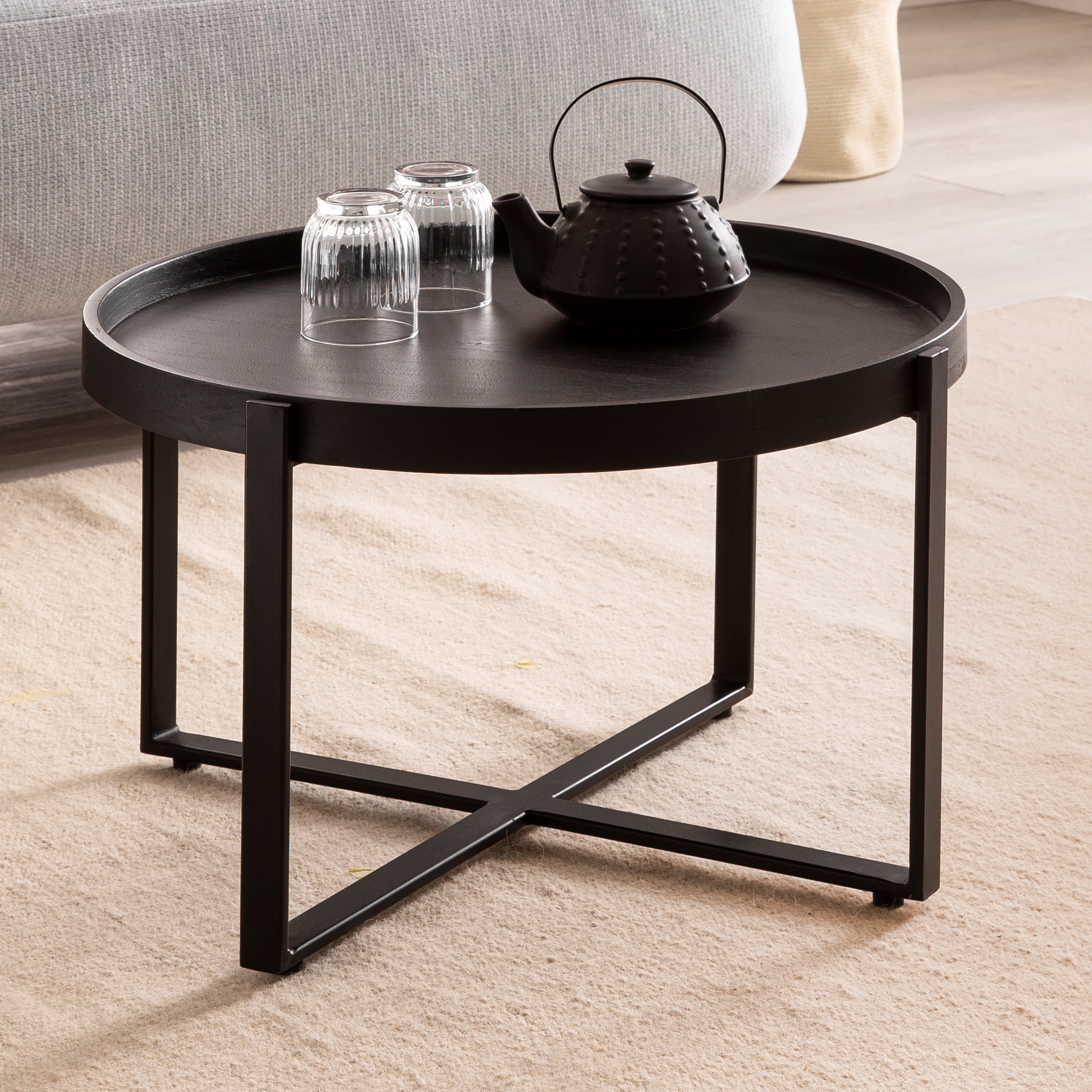 Couchtisch Asker Massivholz Schwarz Ø 60 × H 35 cm